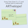 Load image into Gallery viewer, The envelope for Tree-Free’s Yoga Chicks card, along with the following text: “Every Tree-Free 5x7 card comes with a matching ARTvelope!”