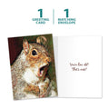 Load image into Gallery viewer, The cover and inside of Tree-Free’s Nuts Squirrel card, along with the following text: “1 greeting card, 1 matching envelope”