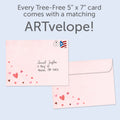 Load image into Gallery viewer, The envelope for Tree-Free’s Heart Pattern card, along with the following text: “Every Tree-Free 5x7 card comes with a matching ARTvelope!”