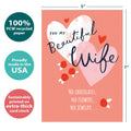Load image into Gallery viewer, The cover of Tree-Free’s Grateful Hearts card with lines demonstrating its 5x7 dimensions, along with the following text: “100% PCW recycled paper, proudly made in the USA, sustainably printed on extra-thick card stock”