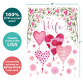 Load image into Gallery viewer, The cover of Tree-Free’s Forever Balloons card with lines demonstrating its 5x7 dimensions, along with the following text: “100% PCW recycled paper, proudly made in the USA, sustainably printed on extra-thick card stock”