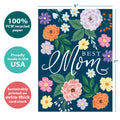 Load image into Gallery viewer, The cover of Tree-Free’s Extraordinary Mom card with lines demonstrating its 5x7 dimensions, along with the following text: “100% PCW recycled paper, proudly made in the USA, sustainably printed on extra-thick card stock”