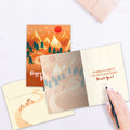 Load image into Gallery viewer, The inside of Tree-Free’s Bike Adventure card, with the cover and envelope in the background.