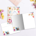 Load image into Gallery viewer, The inside of Tree-Free’s Beautiful Bouquet card, with the cover and envelope in the background.