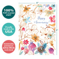 Load image into Gallery viewer, The cover of Tree-Free’s Beautiful Bouquet card with lines demonstrating its 5x7 dimensions, along with the following text: “100% PCW recycled paper, proudly made in the USA, sustainably printed on extra-thick card stock”