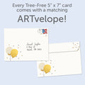 Load image into Gallery viewer, The envelope for Tree-Free’s Genius Pug card, along with the following text: “Every Tree-Free 5x7 card comes with a matching ARTvelope!”