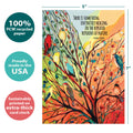 Load image into Gallery viewer, The cover of Tree-Free’s Healing Nature card with lines demonstrating its 5x7 dimensions, along with the following text: “100% PCW recycled paper, proudly made in the USA, sustainably printed on extra-thick card stock”
