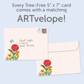 Load image into Gallery viewer, The envelope for Tree-Free’s Be Your Vibrant Self card, along with the following text: “Every Tree-Free 5x7 card comes with a matching ARTvelope!”