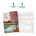 Load image into Gallery viewer, The cover and inside of Tree-Free’s Halfway There card, along with the following text: “1 greeting card, 1 matching envelope”