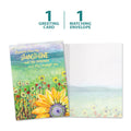 Load image into Gallery viewer, The cover and inside of Tree-Free’s Delight Sunflower card, along with the following text: “1 greeting card, 1 matching envelope”