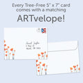 Load image into Gallery viewer, The envelope for Tree-Free’s Caring Thoughts card, along with the following text: “Every Tree-Free 5x7 card comes with a matching ARTvelope!”