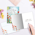 Load image into Gallery viewer, The inside of Tree-Free’s Caring Thoughts card, with the cover and envelope in the background.