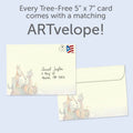 Load image into Gallery viewer, The envelope for Tree-Free’s Animal Serenade Birthday card, along with the following text: “Every Tree-Free 5x7 card comes with a matching ARTvelope!”