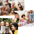 Load image into Gallery viewer, Various images of people receiving Tree-Free’s Animal Serenade card: a man sitting in front of the card and a birthday cake surrounded by family members, a woman sitting at a table receiving the card and a present from her friends, and four women reading the card and laughing