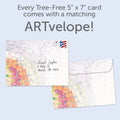 Load image into Gallery viewer, The envelope for Tree-Free’s Beautiful Colors card, along with the following text: “Every Tree-Free 5x7 card comes with a matching ARTvelope!”