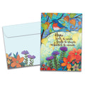 Load image into Gallery viewer, The cover of Tree-Free's Hopeful Bird card, along with its matching envelope.