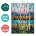 Load image into Gallery viewer, The cover of Tree-Free’s Hope Springs Eternal card with lines demonstrating its 5x7 dimensions, along with the following text: “100% PCW recycled paper, proudly made in the USA, sustainably printed on extra-thick card stock”
