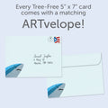 Load image into Gallery viewer, The envelope for Tree-Free’s Cow Shark Fun Fact card, along with the following text: “Every Tree-Free 5x7 card comes with a matching ARTvelope!”