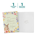 Load image into Gallery viewer, The cover and inside of Tree-Free’s Hope Blooms card, along with the following text: “1 greeting card, 1 matching envelope”