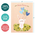 Load image into Gallery viewer, The cover of Tree-Free’s Special Bunny card with lines demonstrating its 5x7 dimensions, along with the following text: “100% PCW recycled paper, proudly made in the USA, sustainably printed on extra-thick card stock”