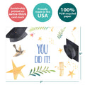 Load image into Gallery viewer, The cover of Tree-Free’s You Did It card with lines demonstrating its 5x7 dimensions, along with the following text: “100% PCW recycled paper, proudly made in the USA, sustainably printed on extra-thick card stock”