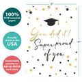 Load image into Gallery viewer, The cover of Tree-Free’s Super Proud card with lines demonstrating its 5x7 dimensions, along with the following text: “100% PCW recycled paper, proudly made in the USA, sustainably printed on extra-thick card stock”