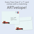Load image into Gallery viewer, The envelope for Tree-Free’s On Your Way card, along with the following text: “Every Tree-Free 5x7 card comes with a matching ARTvelope!”