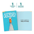 Load image into Gallery viewer, The cover and inside of Tree-Free’s Geezers card, along with the following text: “1 greeting card, 1 matching envelope”