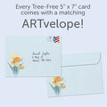 Load image into Gallery viewer, The envelope for Tree-Free’s Spring Daffodil card, along with the following text: “Every Tree-Free 5x7 card comes with a matching ARTvelope!”