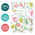 Load image into Gallery viewer, The cover of Tree-Free’s Floral Inspiration card with lines demonstrating its 5x7 dimensions, along with the following text: “100% PCW recycled paper, proudly made in the USA, sustainably printed on extra-thick card stock”