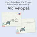 Load image into Gallery viewer, The envelope for Tree-Free’s Shellebrating You card, along with the following text: “Every Tree-Free 5x7 card comes with a matching ARTvelope!”