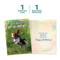 Load image into Gallery viewer, The cover and inside of Tree-Free’s Get Up and Go card, along with the following text: “1 greeting card, 1 matching envelope”