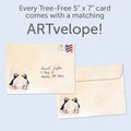 Load image into Gallery viewer, The envelope for Tree-Free’s Puffin Marriage card, along with the following text: “Every Tree-Free 5x7 card comes with a matching ARTvelope!”