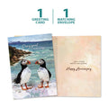 Load image into Gallery viewer, The cover and inside of Tree-Free’s Puffin Marriage card, along with the following text: “1 greeting card, 1 matching envelope”