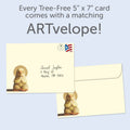 Load image into Gallery viewer, The envelope for Tree-Free’s Lotus Yoga Chick card, along with the following text: “Every Tree-Free 5x7 card comes with a matching ARTvelope!”