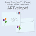 Load image into Gallery viewer, The envelope for Tree-Free’s Long Life Fun Fact card, along with the following text: “Every Tree-Free 5x7 card comes with a matching ARTvelope!”
