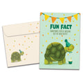 Load image into Gallery viewer, The cover of Tree-Free's Turtle Butt Fun Fact card, along with its matching envelope.