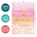 Load image into Gallery viewer, The cover of Tree-Free’s You're My Favorite card with lines demonstrating its 5x7 dimensions, along with the following text: “100% PCW recycled paper, proudly made in the USA, sustainably printed on extra-thick card stock”