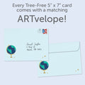 Load image into Gallery viewer, The envelope for Tree-Free’s The World Needs card, along with the following text: “Every Tree-Free 5x7 card comes with a matching ARTvelope!”