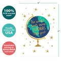 Load image into Gallery viewer, The cover of Tree-Free’s The World Needs card with lines demonstrating its 5x7 dimensions, along with the following text: “100% PCW recycled paper, proudly made in the USA, sustainably printed on extra-thick card stock”
