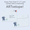 Load image into Gallery viewer, The envelope for Tree-Free’s New Baby Boy card, along with the following text: “Every Tree-Free 5x7 card comes with a matching ARTvelope!”