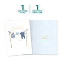 Load image into Gallery viewer, The cover and inside of Tree-Free’s New Baby Boy card, along with the following text: “1 greeting card, 1 matching envelope”
