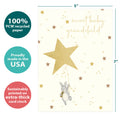 Load image into Gallery viewer, The cover of Tree-Free’s Sweet Baby Grandchild card with lines demonstrating its 5x7 dimensions, along with the following text: “100% PCW recycled paper, proudly made in the USA, sustainably printed on extra-thick card stock”