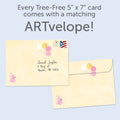 Load image into Gallery viewer, The envelope for Tree-Free’s Welcome to the World card, along with the following text: “Every Tree-Free 5x7 card comes with a matching ARTvelope!”