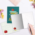 Load image into Gallery viewer, The inside of Tree-Free’s Awesome Fantastic Teacher card, with the cover and envelope in the background.