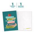 Load image into Gallery viewer, The cover and inside of Tree-Free’s Awesome Fantastic Teacher card, along with the following text: “1 greeting card, 1 matching envelope”