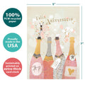 Load image into Gallery viewer, The cover of Tree-Free’s Aniversario Champagne card with lines demonstrating its 5x7 dimensions, along with the following text: “100% PCW recycled paper, proudly made in the USA, sustainably printed on extra-thick card stock”