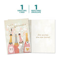 Load image into Gallery viewer, The cover and inside of Tree-Free’s Aniversario Champagne card, along with the following text: “1 greeting card, 1 matching envelope”