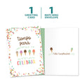 Load image into Gallery viewer, The cover and inside of Tree-Free’s Cumpleanos Ice Cream card, along with the following text: “1 greeting card, 1 matching envelope”