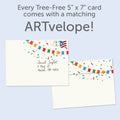 Load image into Gallery viewer, The inside of Tree-Free’s Cumpleanos Confetti card, with the cover and envelope in the background.